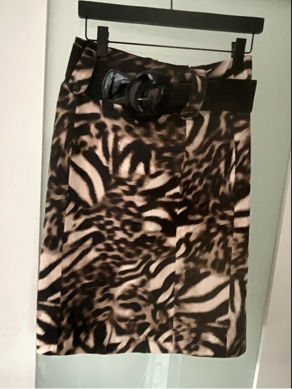 Women’s Black and Cream Animal Print Pencil Skirt
